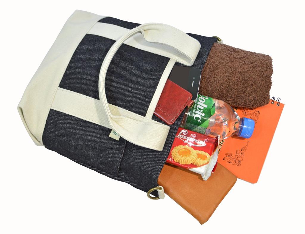 Plex Canvas Tote Size Denim Black x Ivory 2-Way Bag, S, SFA-0117S,