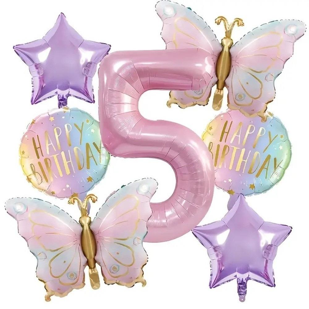 7 Pcs Pink Butterfly Balloon Set Shower Anniversary Decoration Foil Number Balloon 32 Inch Birthday Party Wedding Balloons Gift
