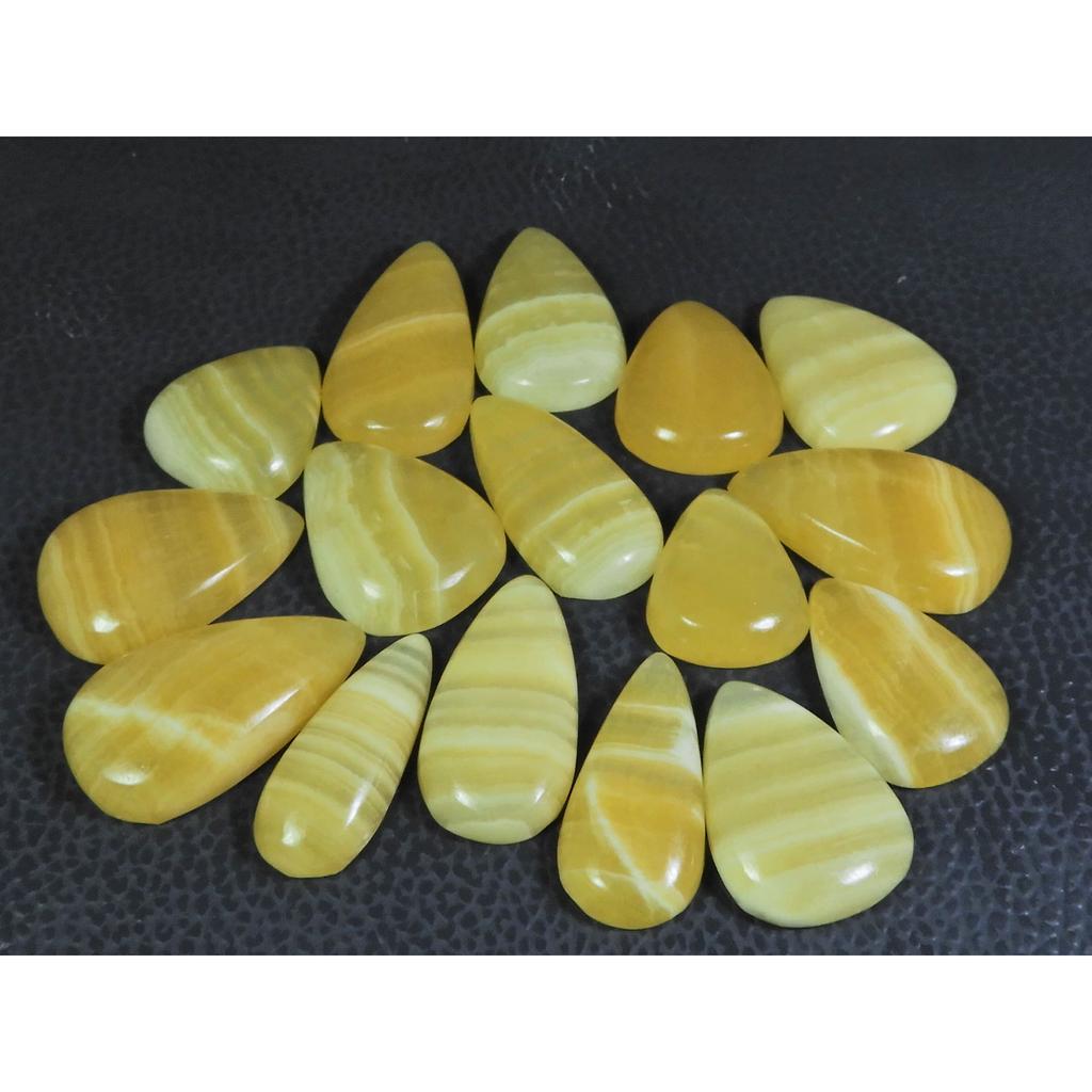 356Cts. Natural Yellow Lace Agate Pear Cabochon Loose Gemstone 16Pcs Lot C-231