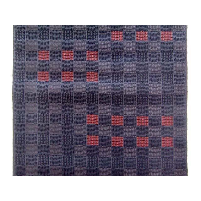 Used [New] Nishijin-ori 9-inch Nagoya Obi, Black with Red Dots, Modern, Checkered Pattern, for Outings and Parties, Silk, Unused, Unsewn, Obi, Black,