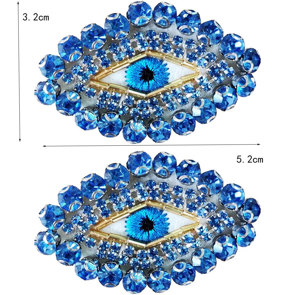 1Pcs Blue Rhinestone Eyes Embroidered Patches Applique Clothing Patch Decoration