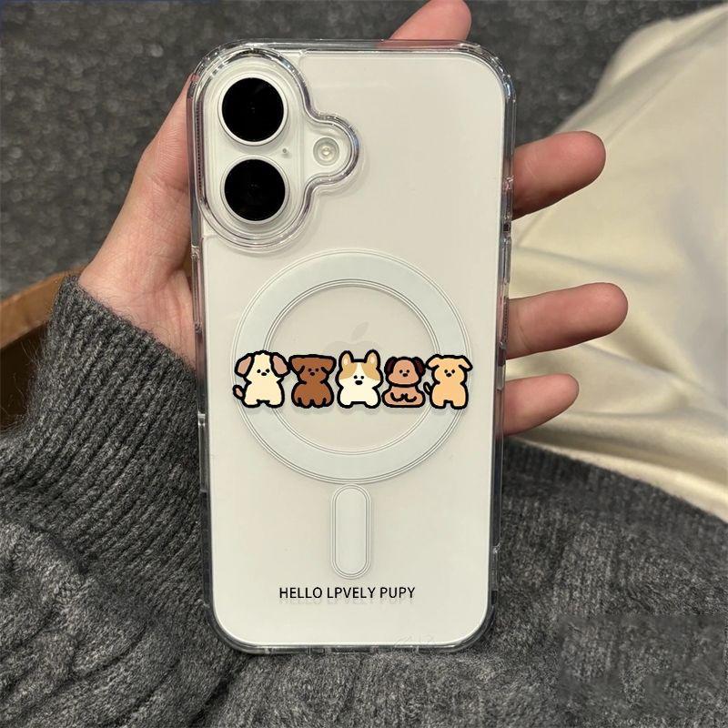 Cartoon Acrylic Phone Case for Apple iPhone 11, 12, 13 Pro, 14, 15, 16, 17 Pro Max - Five Puppies Design