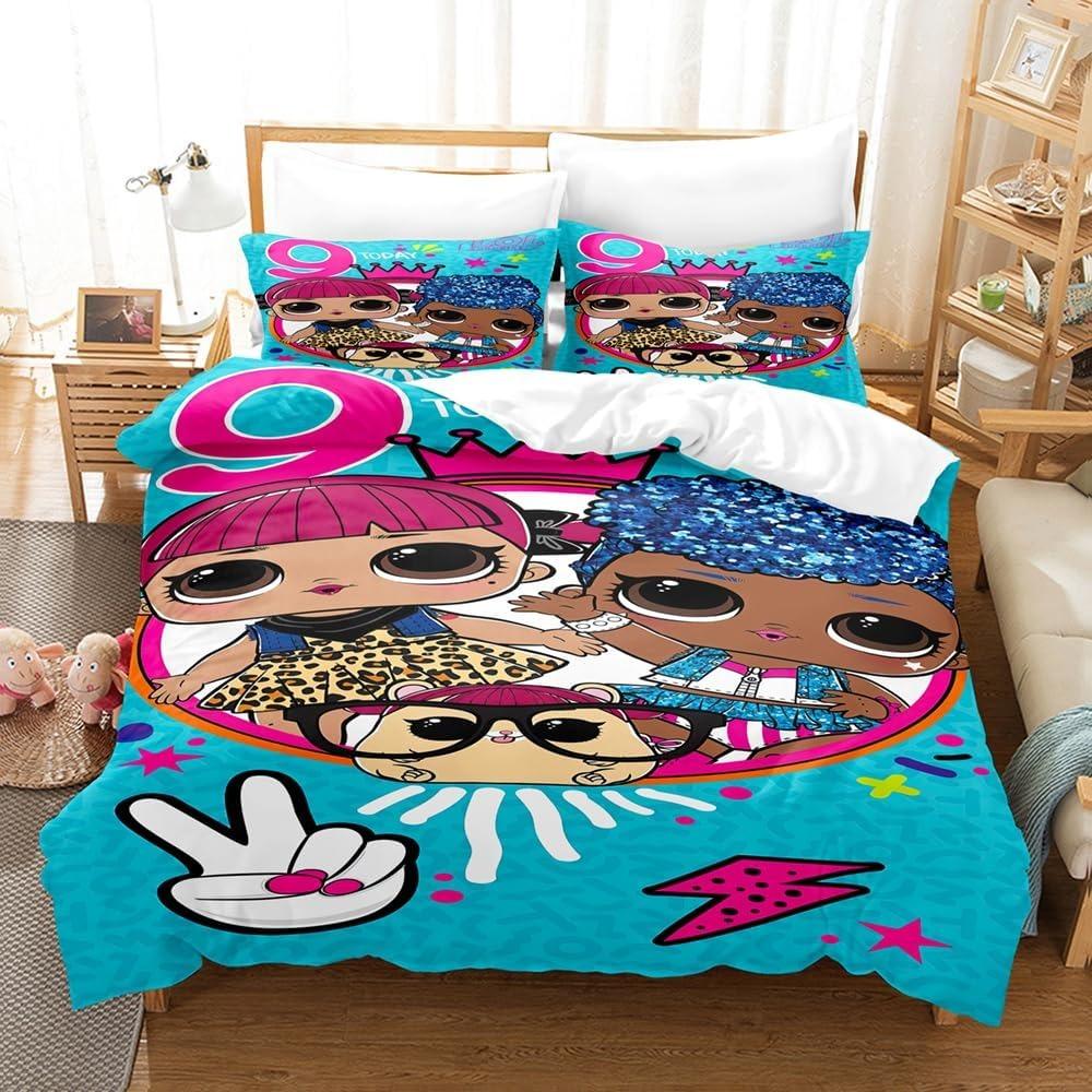Cartoon 3D Printed Bedding Set LOL Girl Duvet Cover Pillowcase Single/Twin/Full/Queen Size for Fans Bedroom Decor