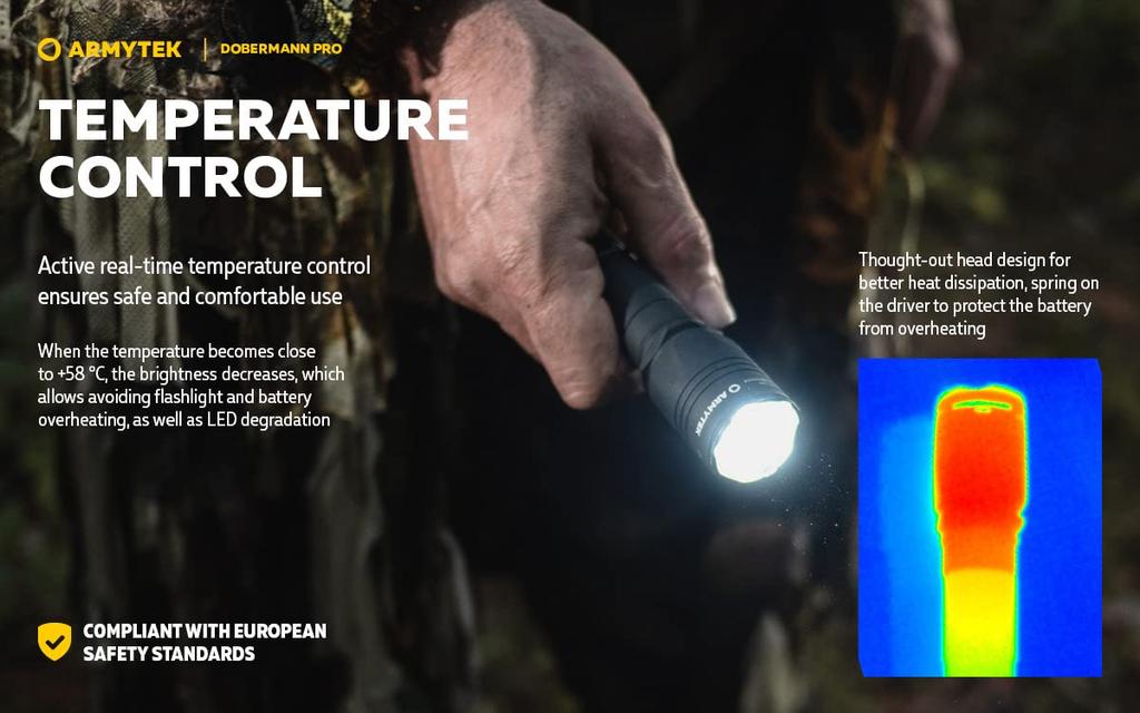 Taktická svítilna ARMYTEK DOBERMANN PRO XHP35 HI Bílé světlo Magnetické nabíjení 18650 Dobíjecí (Vestavěná baterie)