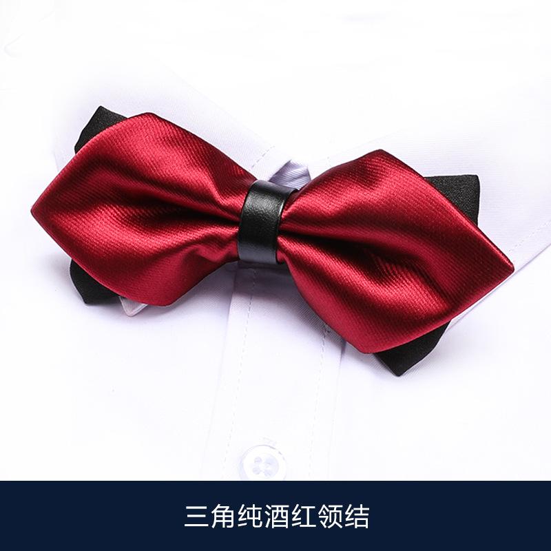Men'S Bow Tie Best Man Groom Burgundy Solid Color Double Triangle Shirt Wedding Wedding British Korean Edition Bow Women