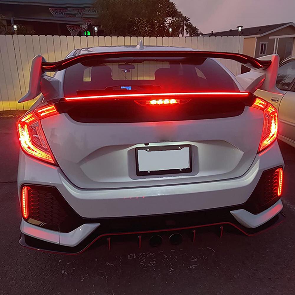 130cm Universal Carbon Fiber LED Rear Spoiler Light For Car Trunk Driving Lamp Multifunction Brake Light Strip 12V Warning