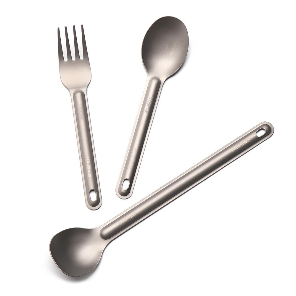 New Pure Portable Outdoor Picnic Accessories Titanium Cookware Cutlery Fork Long Handle Spoon