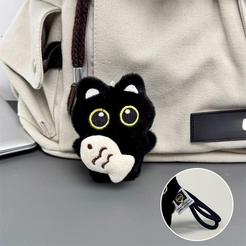 Cute Fish Black Cat Plush Doll Keychain Bib Strawberry Doll Bag Pendant Wings Car Key Ring Gifts