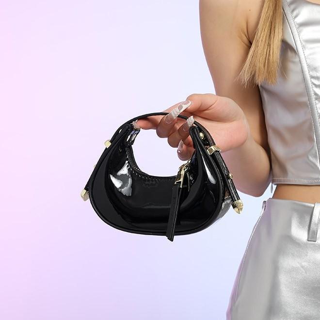 Glossy Mini Crescent Evening Bag - Women's High-End Fashion Lipstick Handbag