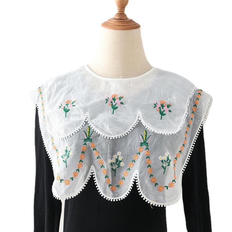 Perfect Match Novelty New Lace Flower Embroidery False Collar For Women White Shoulder Wrap Shawl Big Lapel Shawl Shirt Detachable Collar