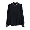Spring Women Clothing Chiffon Shirt Stand Collar Embroidered Button Chinese Style Fashion Elegant Long Sleeve Loose Tops