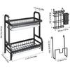 1 buc Organizator de Bucătărie din Oțel Carbon cu Sistem de Drenaj - Raft Multifuncțional pentru Vase, Boluri și Tacâmuri - Serviciu Alimentar Durabil