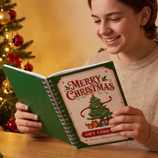 Guarda Memoria Portátil para Efectivo Tarjeta de Regalo de Navidad Libro, 7" x 5" Encuadernado en Espiral Feliz DIY Folleto de Libro de Felicitaciones Personalizado, Álbum, Fiesta de Navidad