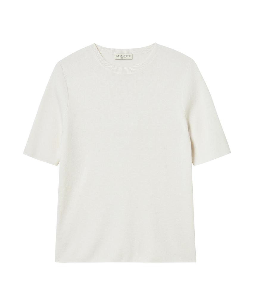 JE NE SAIS QUOI Slit Knit Half-Sleeve Cashmere Knit_ White