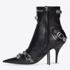 Soleist High Thin Heeled Ankle Boots for Women Metal Decor Rivet Fringed Zip Ppinted Toed Motorcycle Lady Booties Women Shoes