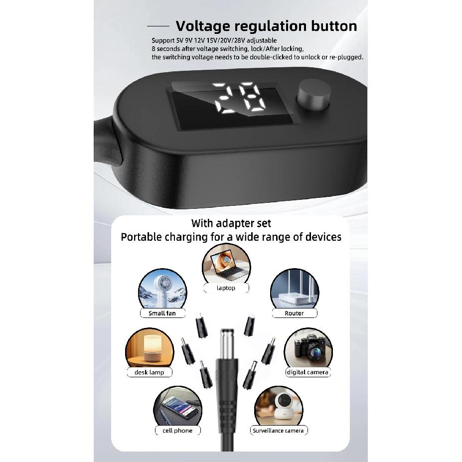 USB C To DC Power Cable 140W Type C To 5V 9V 12V 15V 20V 28V Adjustable Voltage Adapter Connector Cable for Laptop Routers