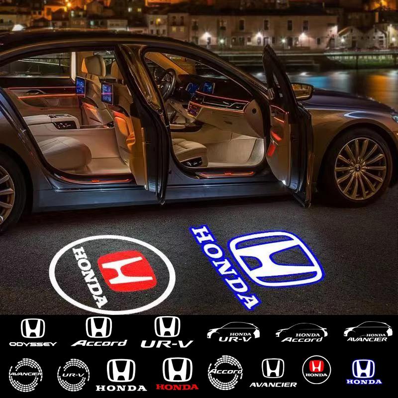 2Pcs LED Car Welcome Door Lights Emblem Accessory For Honda Civic FIT Accord Prelude CRV 5th Mugen CRZ CRX Jazz HRV Pilot Odysse RA4