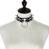 Double Line Rivet Spiked Choker, Cool Punk Hanging Ring Faux Leather Neckband