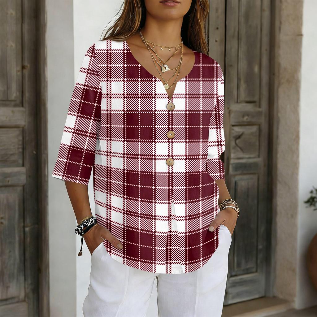 Women's Shirts Dressy Casual T-Shirts 3/4 Sleeve Tunic Tops Basic Tees Pullover Work Blouses