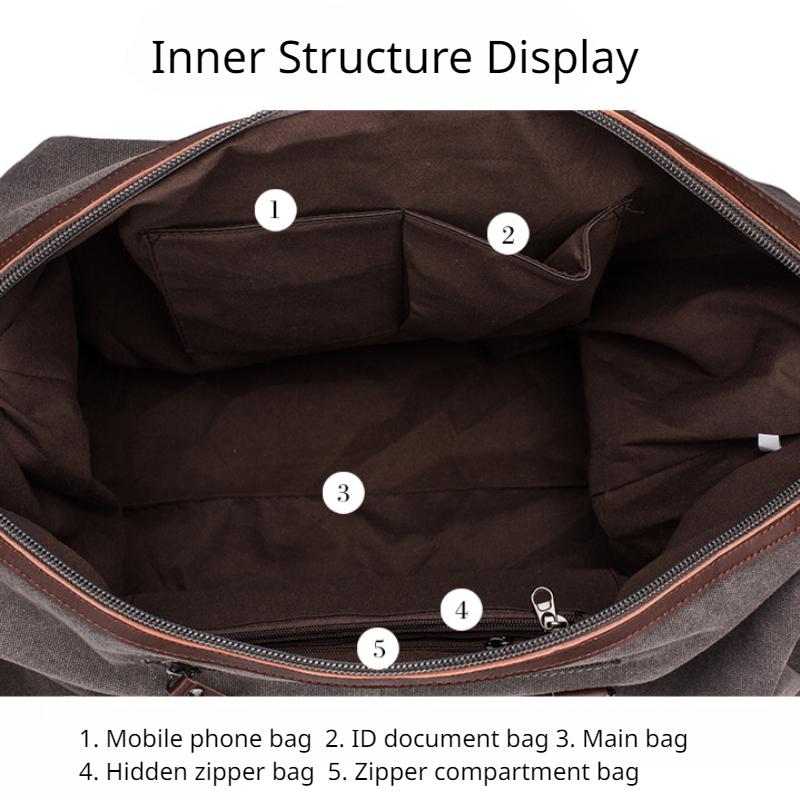 Simple Men Canvas Travel Bag PU Leather Outdoor Sports Gym Fitness Bag Large Capacity Multiple Pockets Handbag Weekend Carry On Duffel Bag