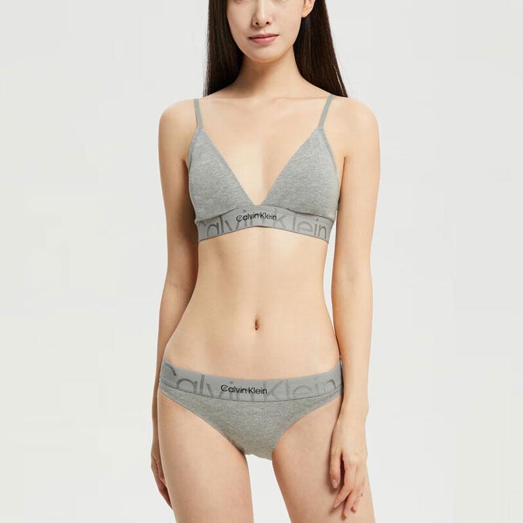 Calvin Klein Solid Double Gravity Strap Removable Padding Triangle Bra Women Underwear Gray QF6990-P7A