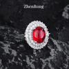 Women Jewelry Set Glossy Pigeon Blood Ruby Zircon Necklace Earrings Open Ring Stretch Bracelet