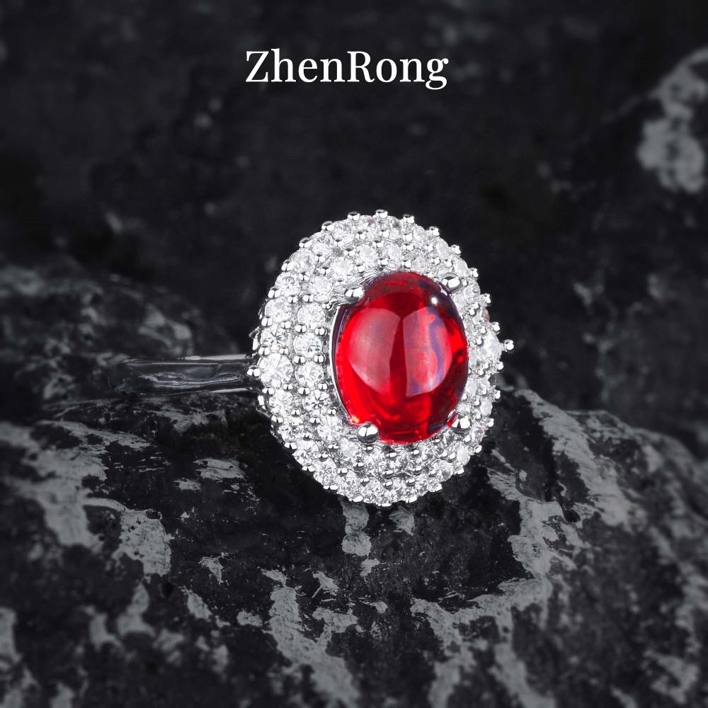 Women Jewelry Set Glossy Pigeon Blood Ruby Zircon Necklace Earrings Open Ring Stretch Bracelet