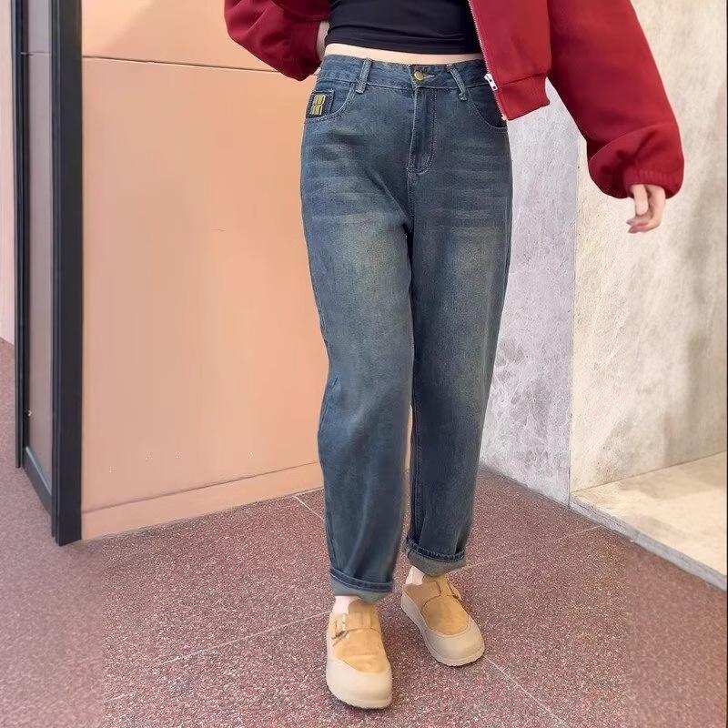 Dámské džíny haremového střihu s vysokým pasem a výšivkou, zeštíhlující volný střih, jaro/podzim 2024, džíny pro tátu