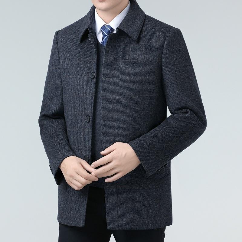 Men's Double-sided Woolen Cashmere Coat Middle-aged Lapel Thickened Woolen Woolen Warm Coat Winter White Duck Down Top