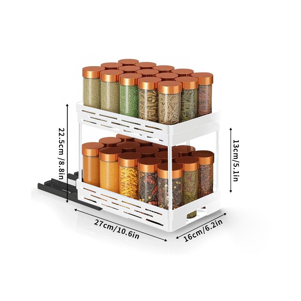 2 Tiers Cabinet Organizer Pull-out Plastic Storage Rack Seasoning Spcie Jar Storage Holder Home Kitchen Storage Organization