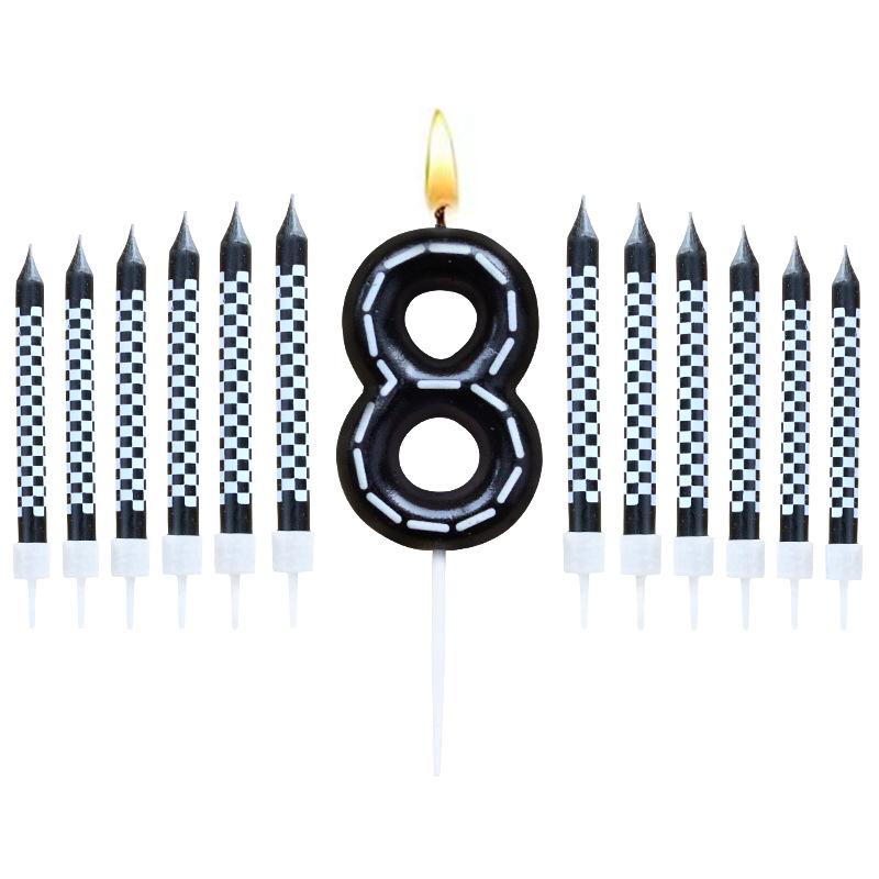 6Pcs 1 To 9 Number Candle For Racers Black and White Checkered Candle Anniversary Truck Candle Cake Topper Festival Candles Cake
