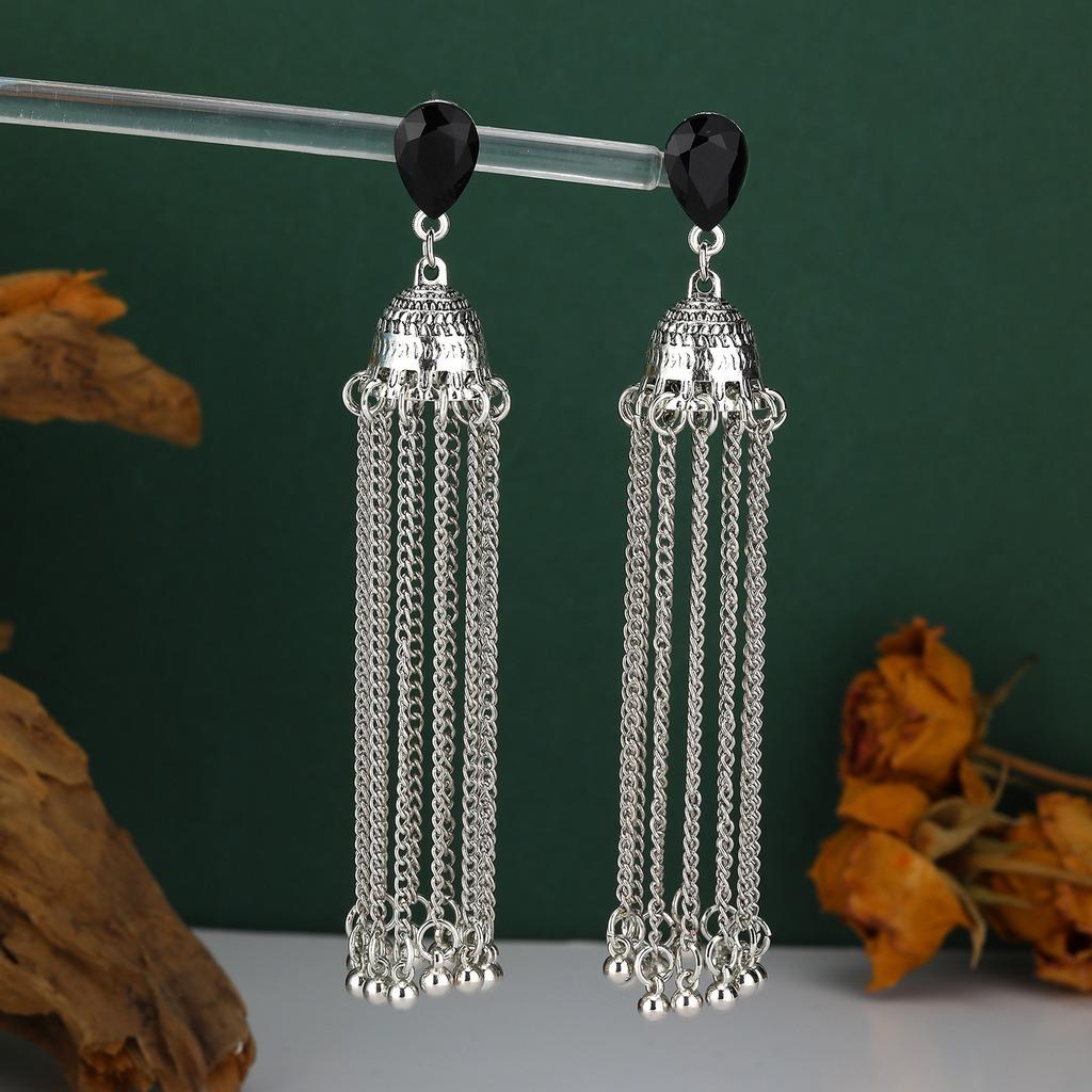 Rhinestone Inlaid Earrings Vintage Drop Earrings Bell Tassel Earrings Hypoallergenic For Music Festivals Dates Friend Gatherings