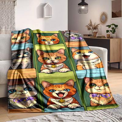 1pc Kittens Cats Print Blanket Lightweight Flannel Throw Blanket For Sofa, Bed, Living Room, Office, Outdoor Travel, Camping
