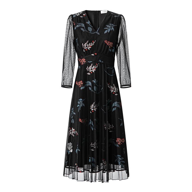 

PORTS Short Sleeve A-Line Midi Dress with Lace L