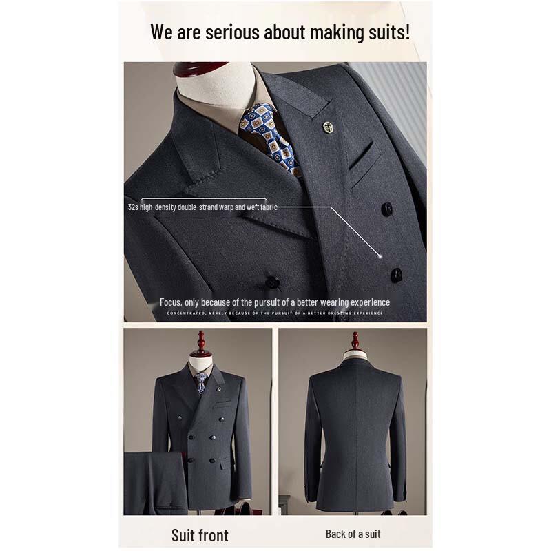 Hengyuanxiang Men's Wool Blend Double-Breasted Business Suit