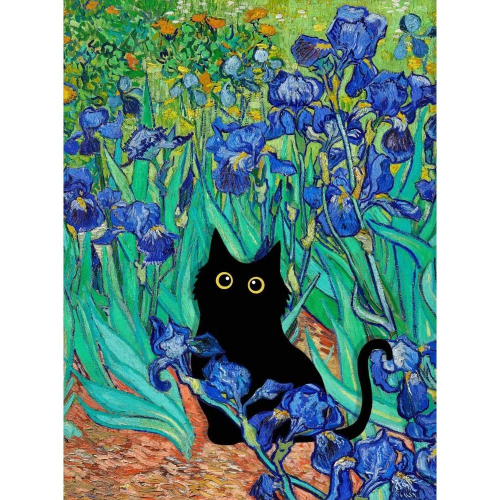 1pc Frameless Claude Monet Artworks Interesting Cute Black Cat Lotus Pond Poster Canvas Paintings for Living Room Home Decor