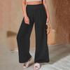 Pantalones de Pierna Ancha para Mujer Casual Femeninos Cintura Alta Elástica Lisos Largos ARJ-001