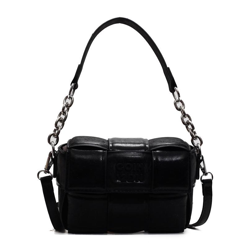 

Винтажная плетеная сумка-кроссбоди на цепочке цвета макарон 2025 чёрный