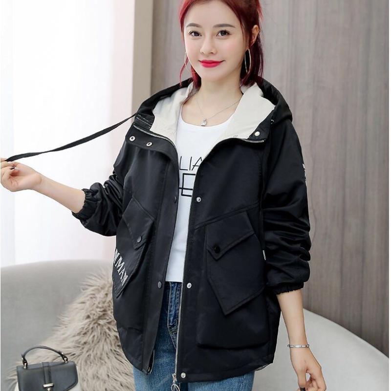 Nová bunda AuWomen Kabát S kapucí Dlouhý rukáv Kapsy na zip Ležérní Větrovka Volné Základní bundy Svrchní oblečení Žena