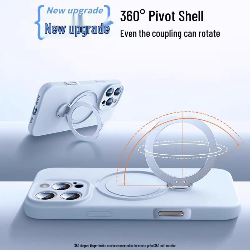 Liquid Silicone iPhone 16 Case with Rotating Stand, Magnetic Lanyard, Anti-Fall, for Apple 15 Pro Max