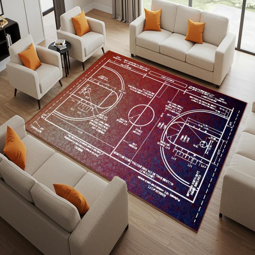 Basketball Court Carpet Mat Rug Home Decoration 3D Optical Illusion Game Court Floor Area Rug Living Room Bedroom Sport Theme