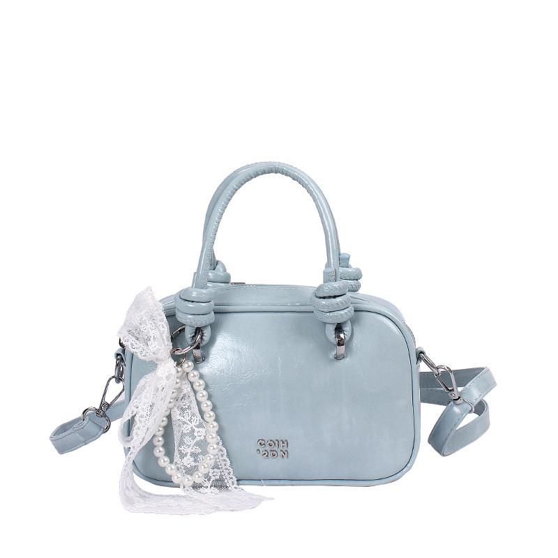 Minimalist Pu Small Square Bag With Lace Bow And Artificial Pearl Decorfor Daily Casual And Work Use