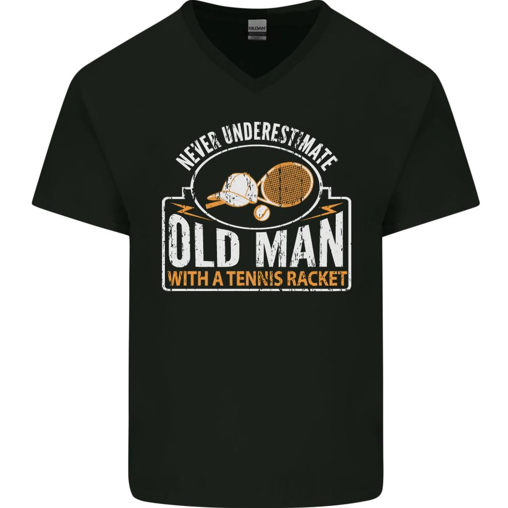 26 An Old Man Tennis Racket Player Mens V-Neck Cotton T-Shirt Unisex T-Shirt