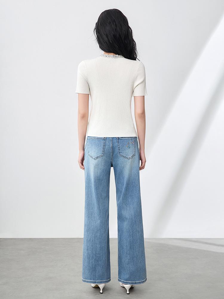 Beaded Sequin Tencel Knit Cardigan with Double Zipper, Short Sleeve & Round Neck