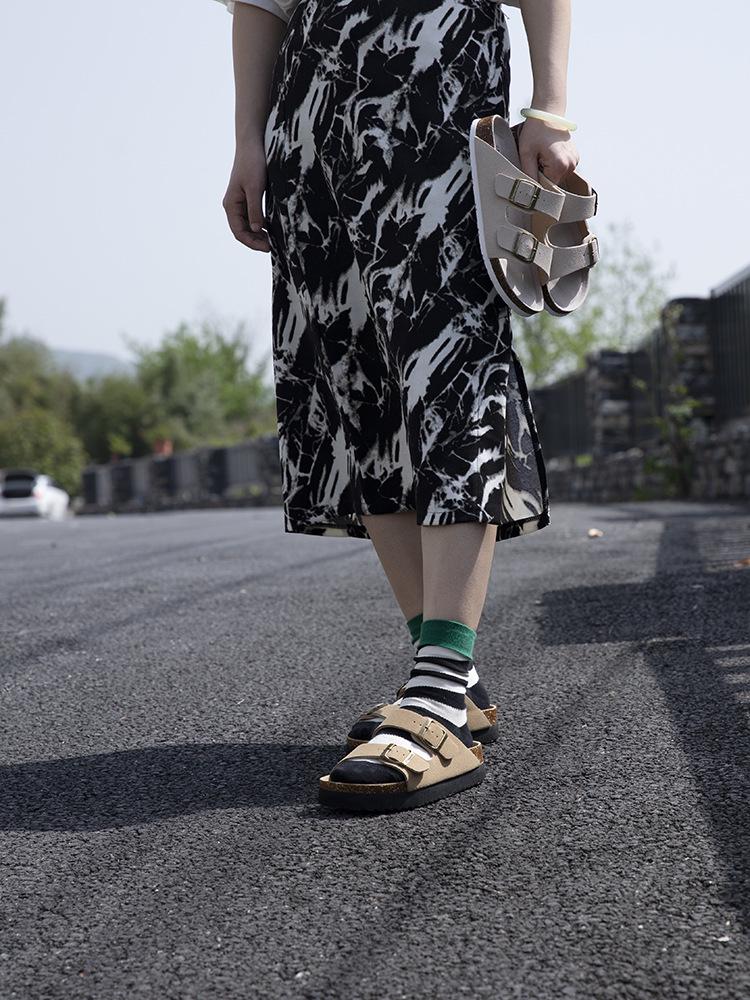 Maibulun Unisex Kork Anti-Rutsch Hausschuhe - Mattes Leder, Einzelner Riemen, Trendige Sommer Strand- & Hauskleidung