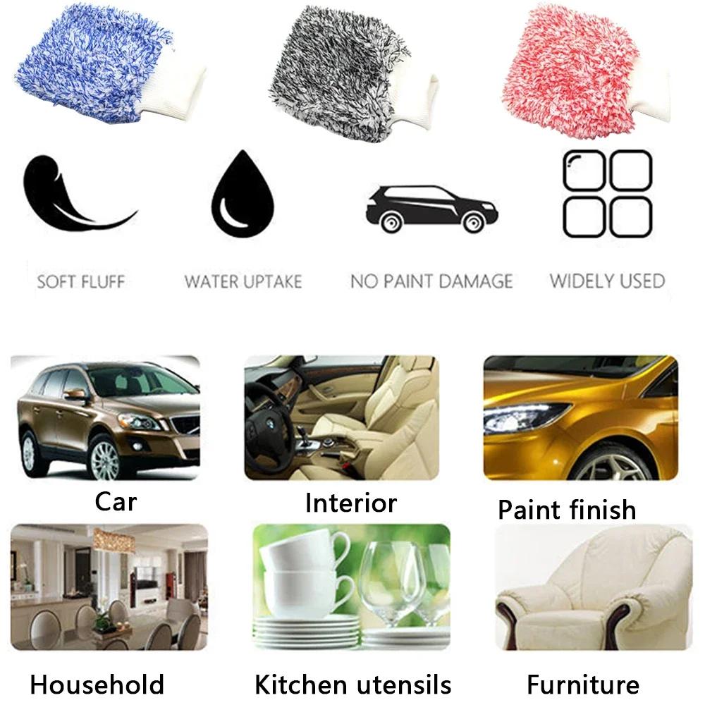 Car Wash Brush Microfiber Wheel Brush Cleaning Gloves Non-Slip Handle Plush Rims Spokes Wheel Washing Brushes Car Accessories