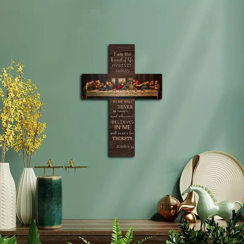 Pane di Vita Scena Ultima Cena Segno in Legno Croce Arte da Parete Placca Decorazione per la Casa Ciondolo Biglietto da Parete Scrittura Biblica da Appendere