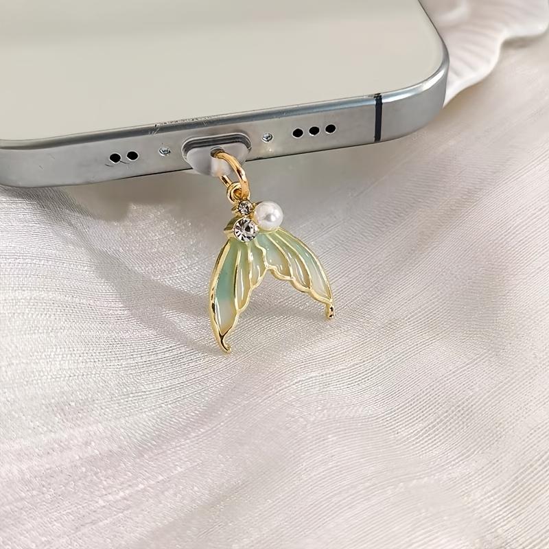 

Заглушка от пыли в виде хвоста русалки, элегантный жемчужный акцент, для устройств iPhone и Type-C, с защитным колпачком For Type C