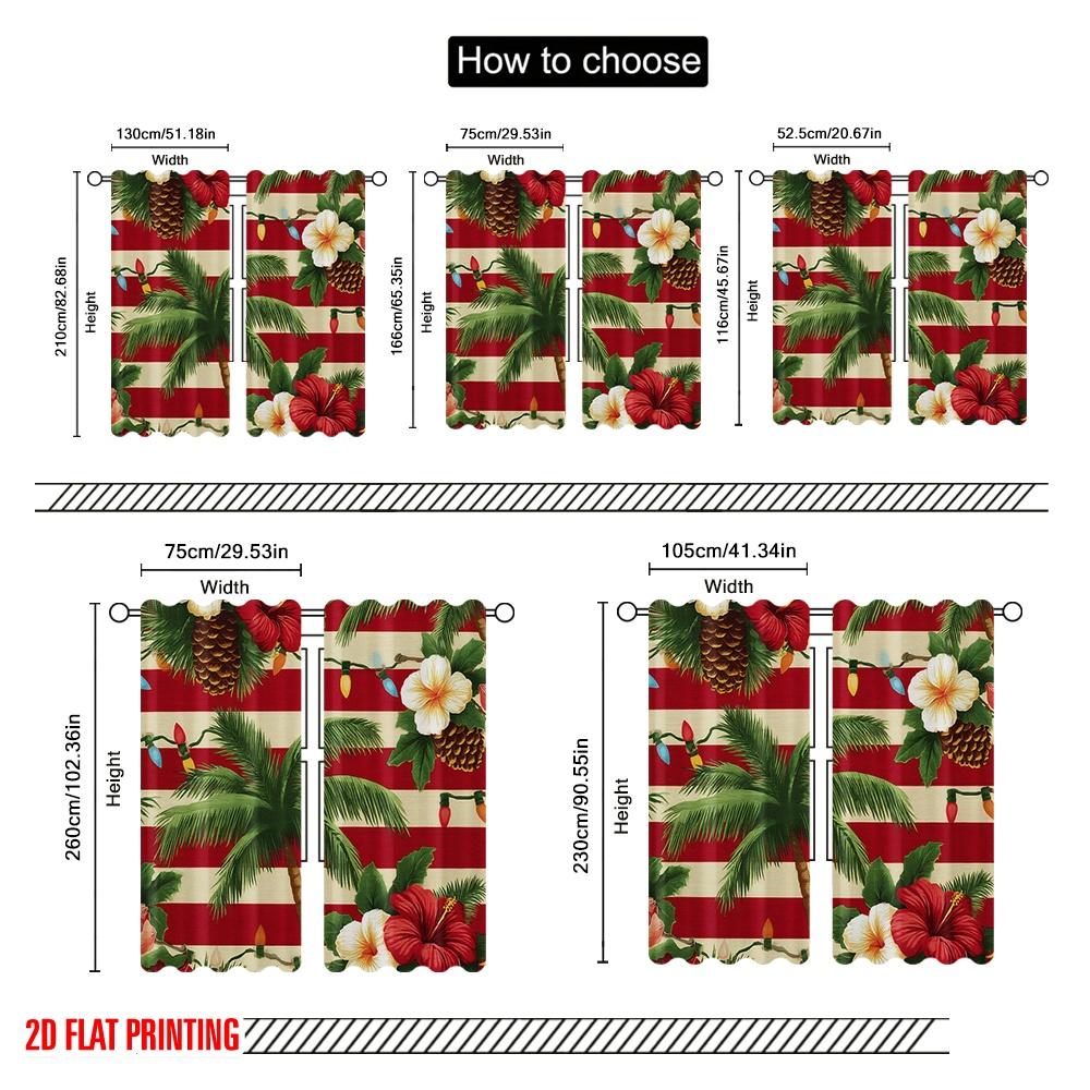 2 Stück, 2D-Flachdruck Vorhang Beliebte tropische Santa Strandszene mit Palmen & Ozean Langlebiges Polyester (ohne Stange)