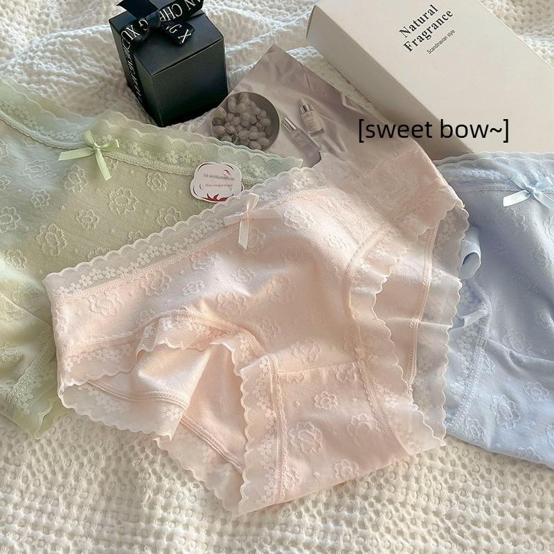 Ladies Spring and Autumn Simple Lace Pure Cotton Antibacterial Crotch Waist No Trace Briefs